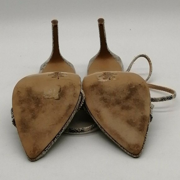 Express Womens High Heel Ankle Strap Sandal Cushioned Multicolor Snakeskin 9 - Picture 4 of 10